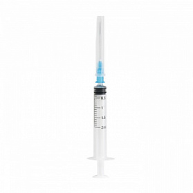 Шприц одноразовый 2мл 3-х компонентный импортный с иглой 0,6х32мм (23G*1 1/4''), 120 шт/уп