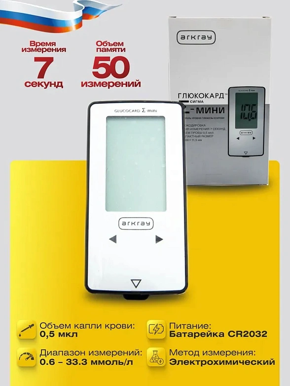 Набор: Глюкометр "GLUCOCARD Σ " МИНИ BASIC (глюкометр + футляр)+Тест-полоски Глюкокард Σ (сигма) №50