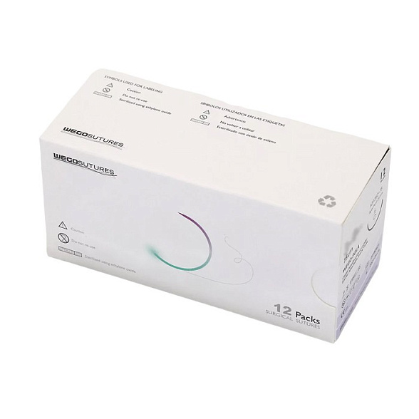 Шовный материал WEGO Polypropylene 5-0 (1) 75 см игла колющая 4/8 16 мм, синий 12 шт/уп