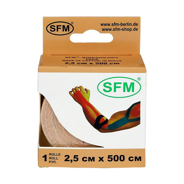 Лента кинезиологическая SFM-Plaster, на хлопковой основе, 2,5см Х 500см, бежевого цвета, в диспенсере