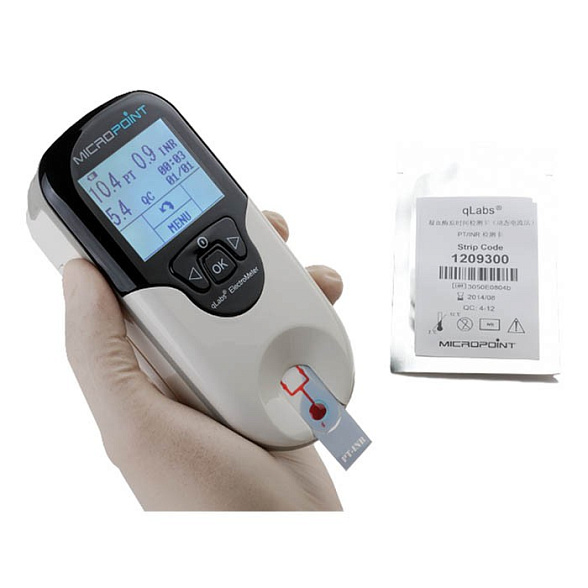 Экспресс-коагулометр qLabs® ElectroMeter + Тест-полоска qLabs® PT-INR Test Strip для определения показателей ПТВ-МНО в цельной крови 12 шт/упаковка.