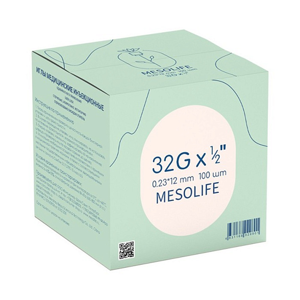 Игла одноразовая медицинская инъекционная стерильная MESOLIFE 32G 0,23*12 мм 100/5000