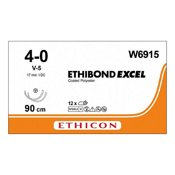 Шовный материал ЭТИБОНД Эксел 4/0. 90 см. белый Кол. 17 мм х 2. 1/2 Ethicon