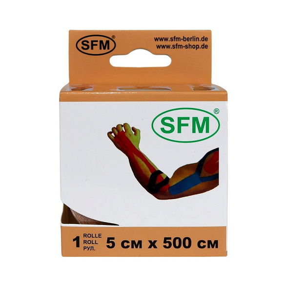 Лента кинезиологическая SFM-Plaster, на хлопковой основе, 5см Х 500см, бежевого цвета, в диспенсере