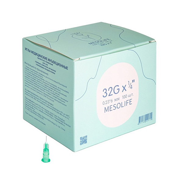 Игла одноразовая медицинская инъекционная стерильная MESOLIFE 32G 0,23*6 мм 100/5000