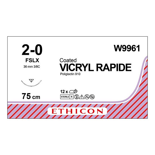 Шовный материал ВИКРИЛ РАПИД 2/0. 75 см.не окрашен Обр.-реж. 35 мм. 3/8 Ethicon