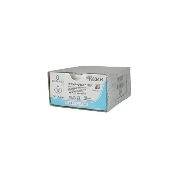 Шовный материал ШЕЛК 0 75 см Кол. 25 м м. 1/2 Ethicon