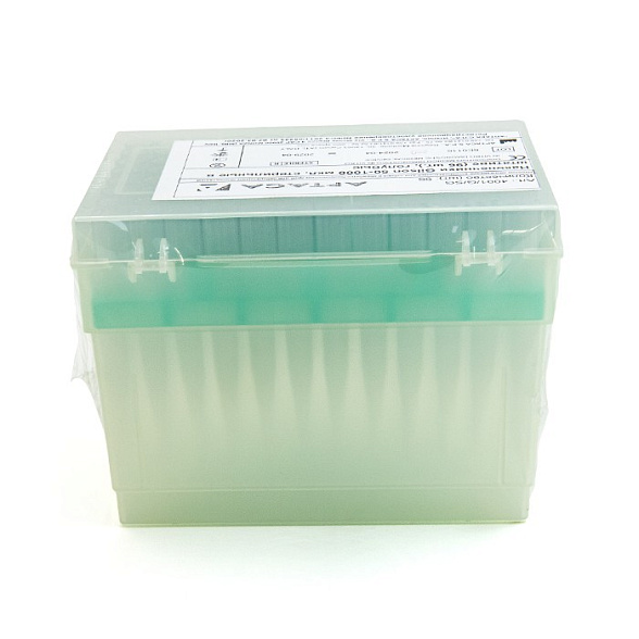 Наконечники Gilson 50-1000 мкл, голубые, стерильные в штативе, 96 шт/уп