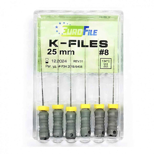 K-Files, 25мм, №08, дрильборы ручные, сталь, 6 шт. Eurofile