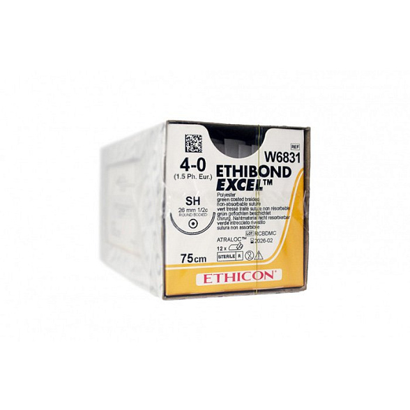 Шовный материал ЭТИБОНД Эксел 4/0. 75 см. зеленый Кол. 26 мм. 1/2 Ethicon