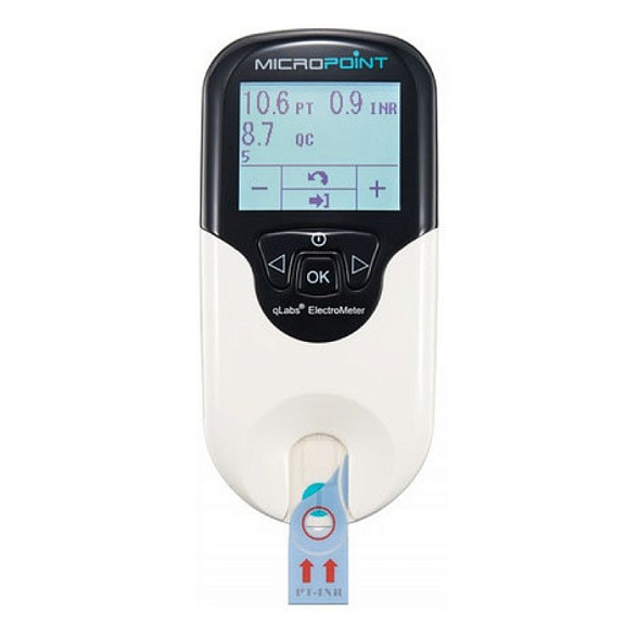 Экспресс-коагулометр qLabs® ElectroMeter + Тест-полоска qLabs® PT-INR Test Strip для определения показателей ПТВ-МНО в цельной крови 12 шт/упаковка.